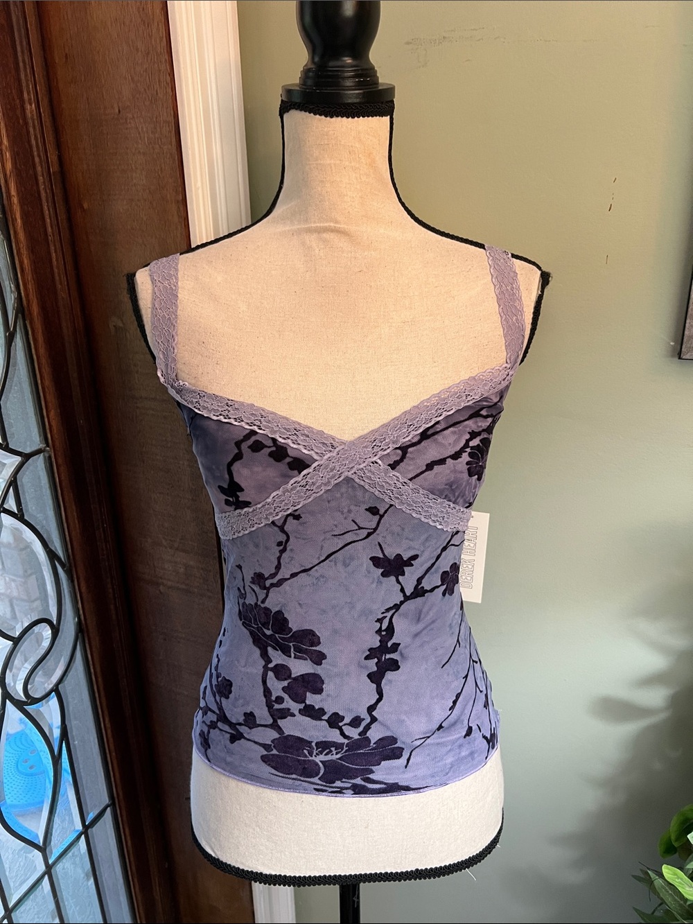 Derek Heart Lavender Floral Burnout Lace-Trim Cami